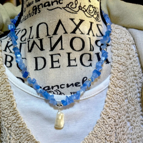 Blue Cat's eye puka style short necklace/Aries/Taurus/Capricorn - Picture 1 of 4